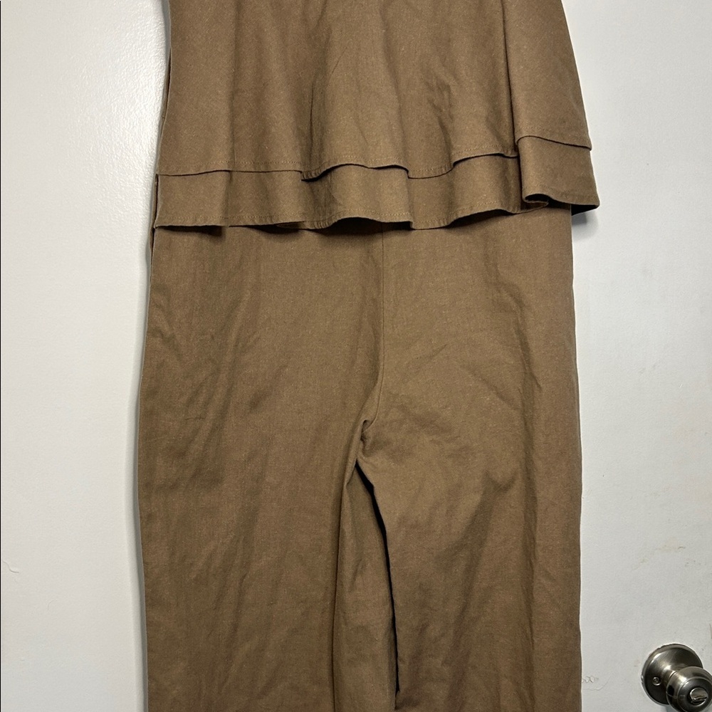 Elegant Khaki Jumpsuit Linen Cotton Blend Size M - Picture 8 of 13